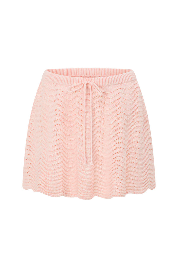 Blush Pink Wave Knit Drawstring Mini Leah Skirt