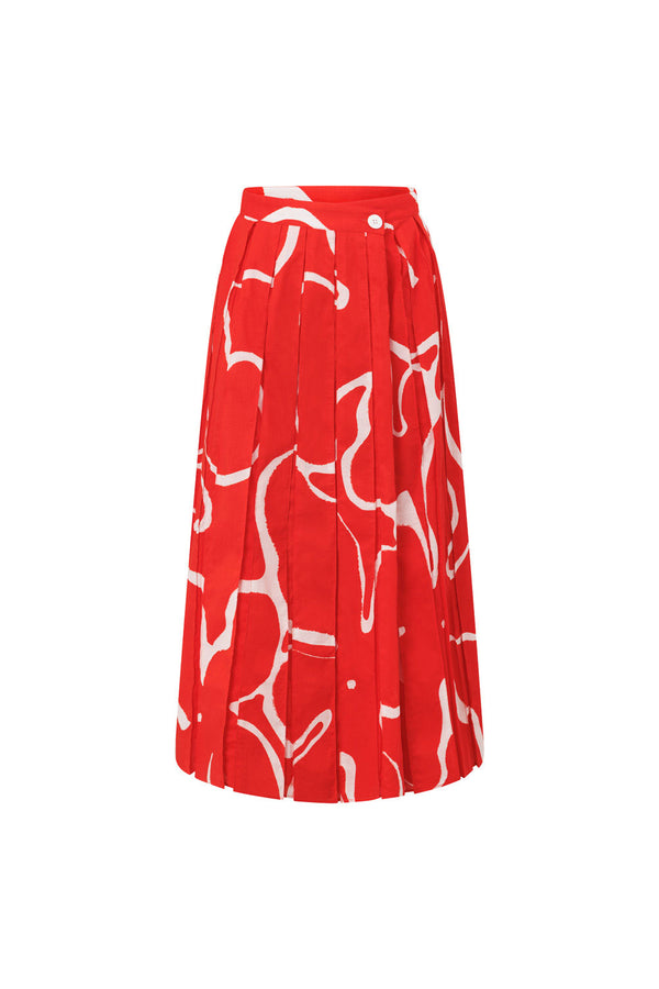 Evoke Red Wrap Pleated Split Midi Dien Wrap Skirt