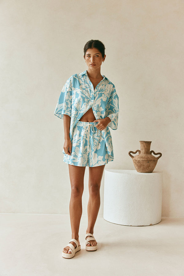 White Sol Floral Print Drawstring Tahlee Shorts