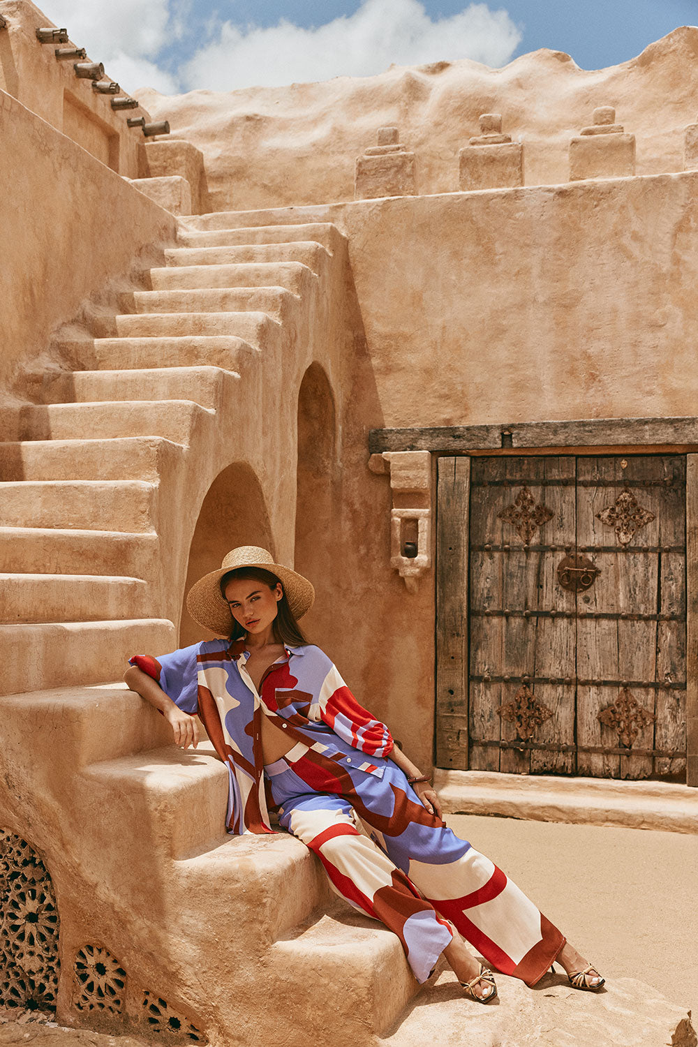 Valley Red Print Button Up Short Sleeve Dia Top – SABO