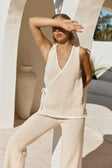 Beige and White Stripe Woven Wrap Billy Top