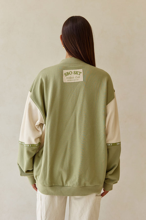 Berlin Vintage Oversized Sweater - Terry Green, Cream, White