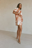 Peach Solanto Print Elastic Drawstring Ales Shorts