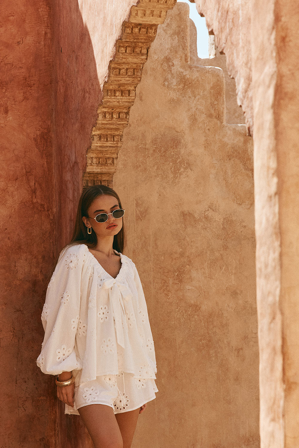 White Broderie Puff Sleeve Aveline Top