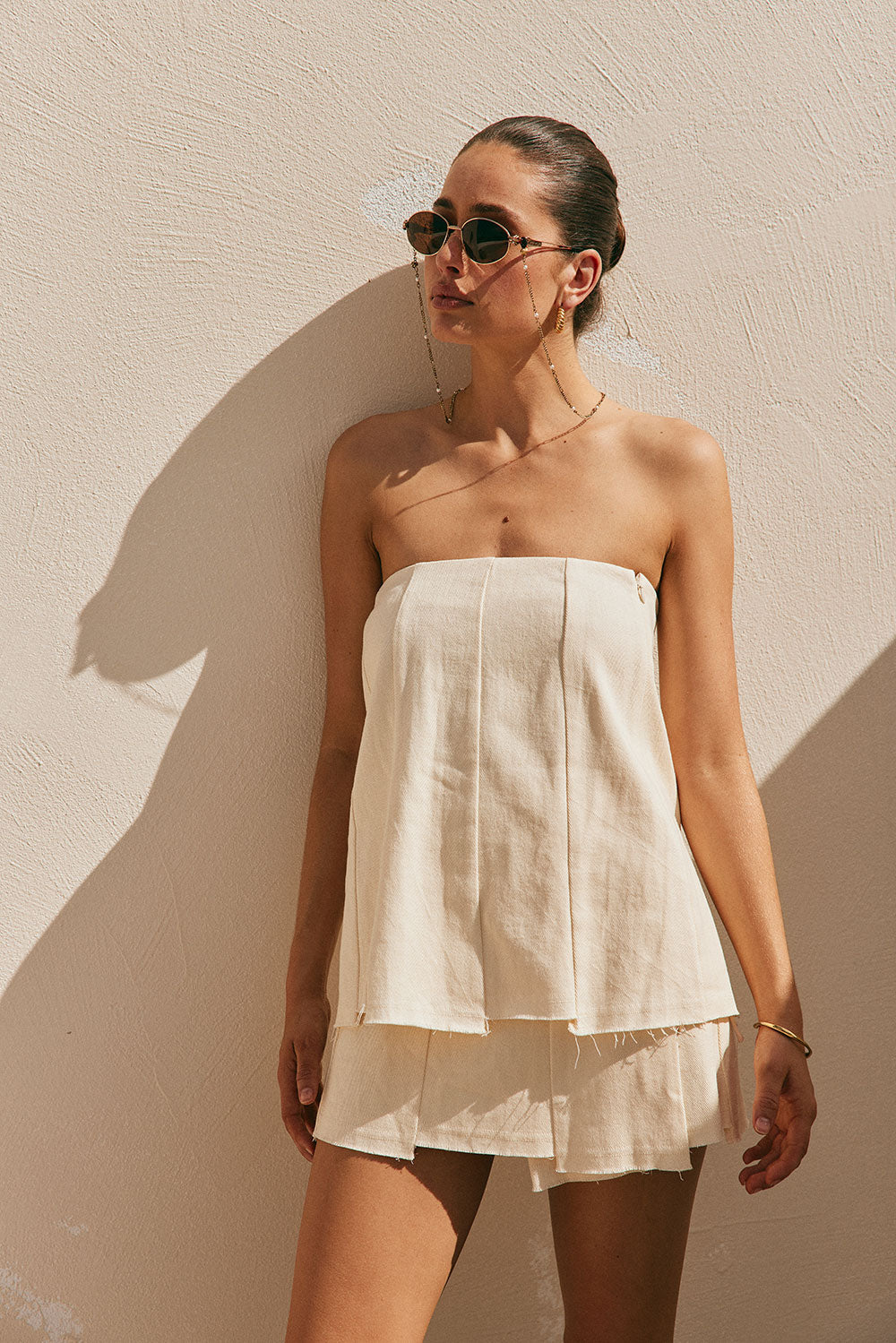 Cream Strapless Panelled Sorren Top