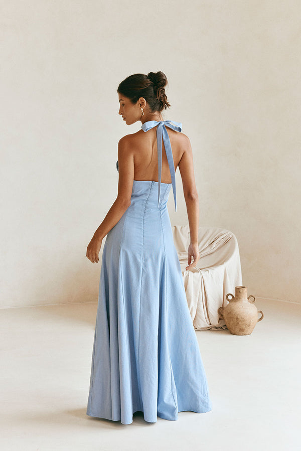 Ginevra Halterneck Maxi Dress - Blue