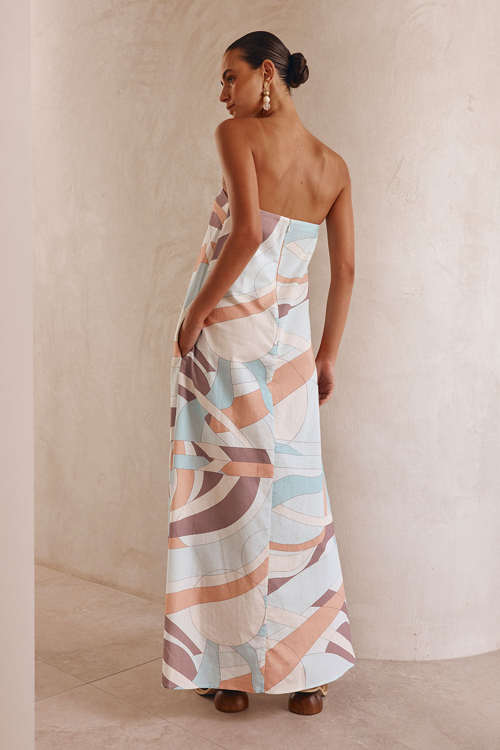 White Halcyon Print Strapless Maxi Noah Dress