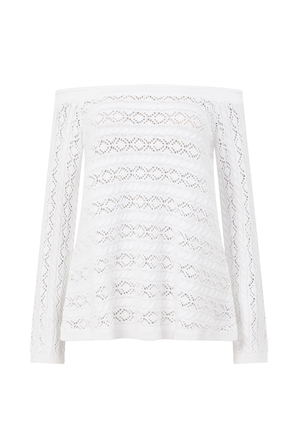 Cierra Off Shoulder Long Sleeve Top - White Knit