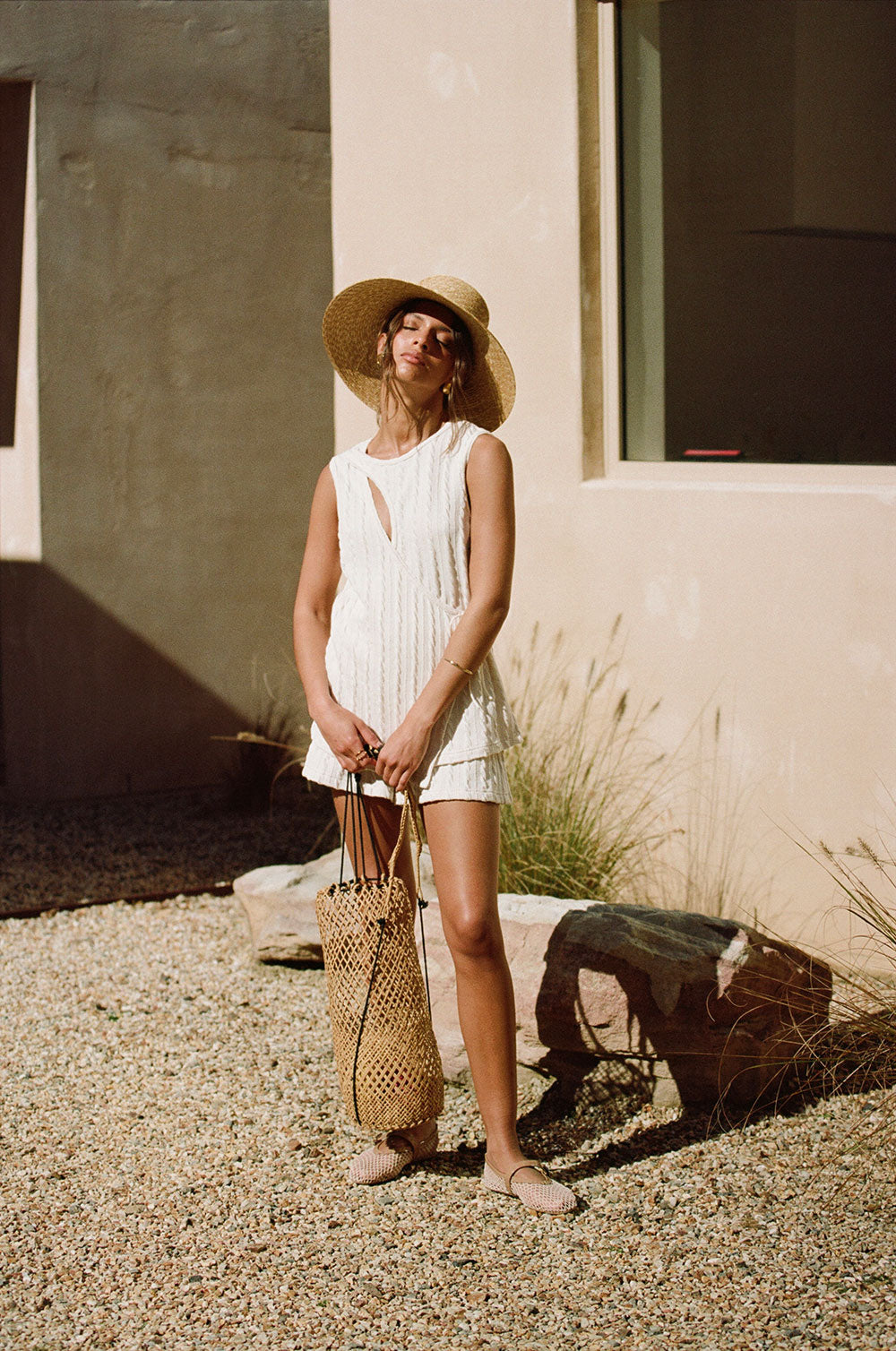 Cream Textured Cut Out Jojo Top
