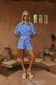 Blue Cotton Cutwork Belt Alyce Shorts