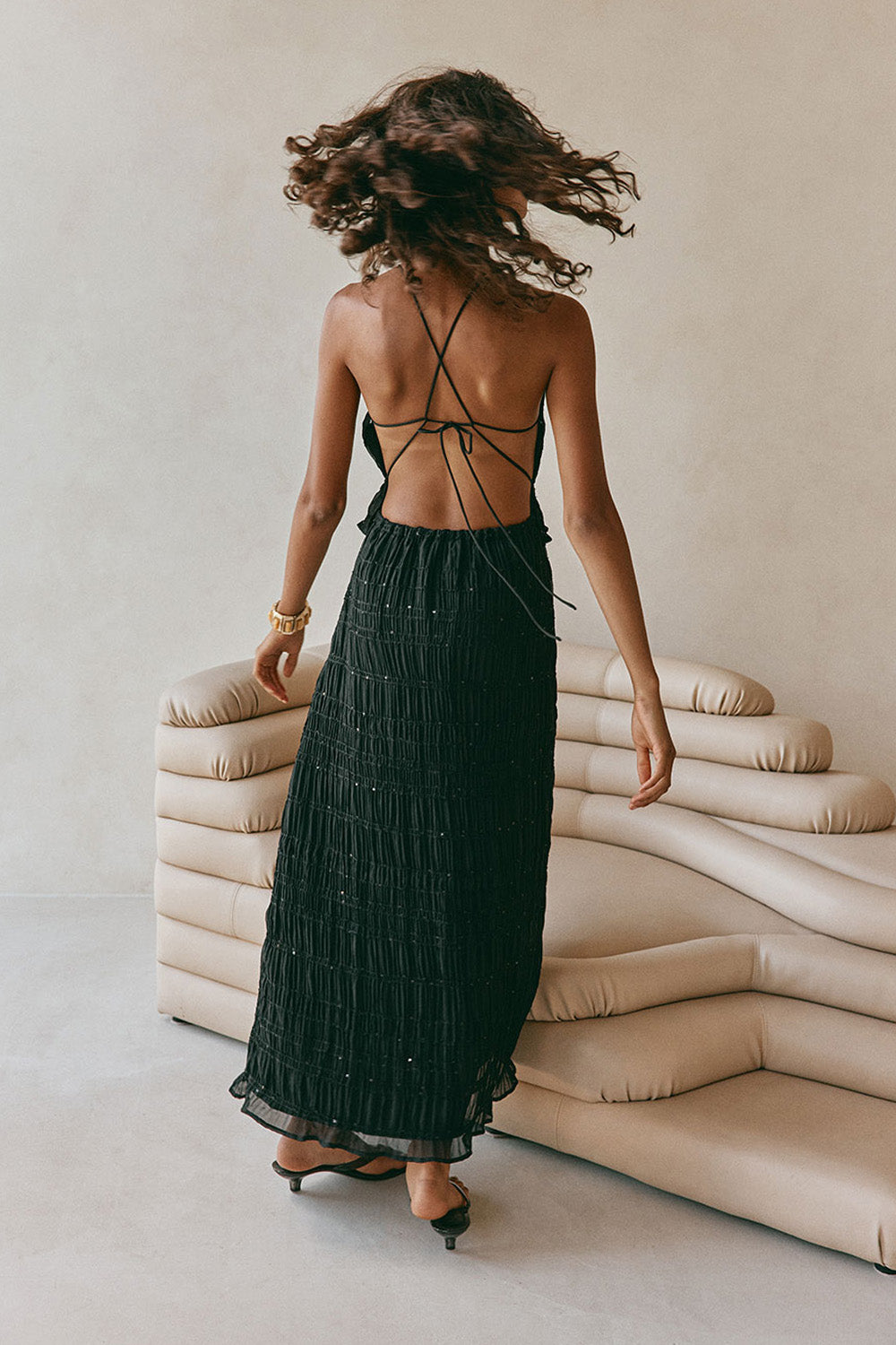 Black Gathered Halter Backless Maxi Cabo Dress SABO Black Gathered Halter Backless Maxi Cabo Dress SABO