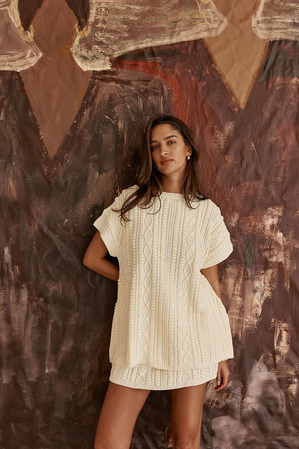 Cream Knit Romy T Shirt Top