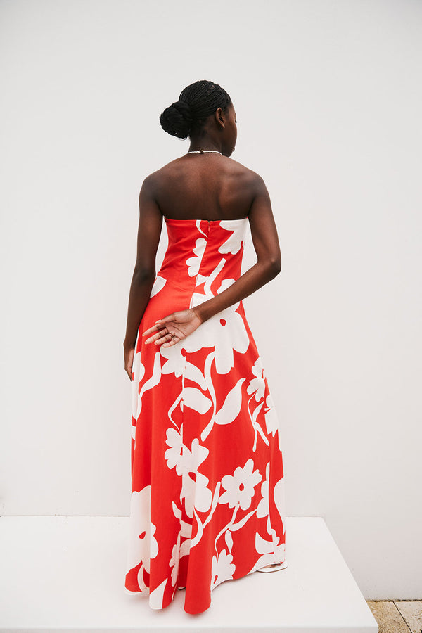 Red Sweet Caroline White Floral Strapless Maxi Wynona Dress