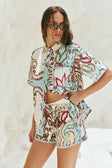 Blue Floral Paradesios Print Belt Cassia Shorts