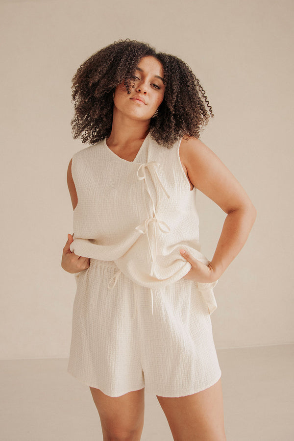 Cream High Waist Elastic Drawstring Ciel Shorts