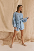Blue Stripe Elastic Drawstring Hailey Shorts