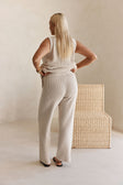 Beige Cotton Knit Elastic High Waist Maxine Pants