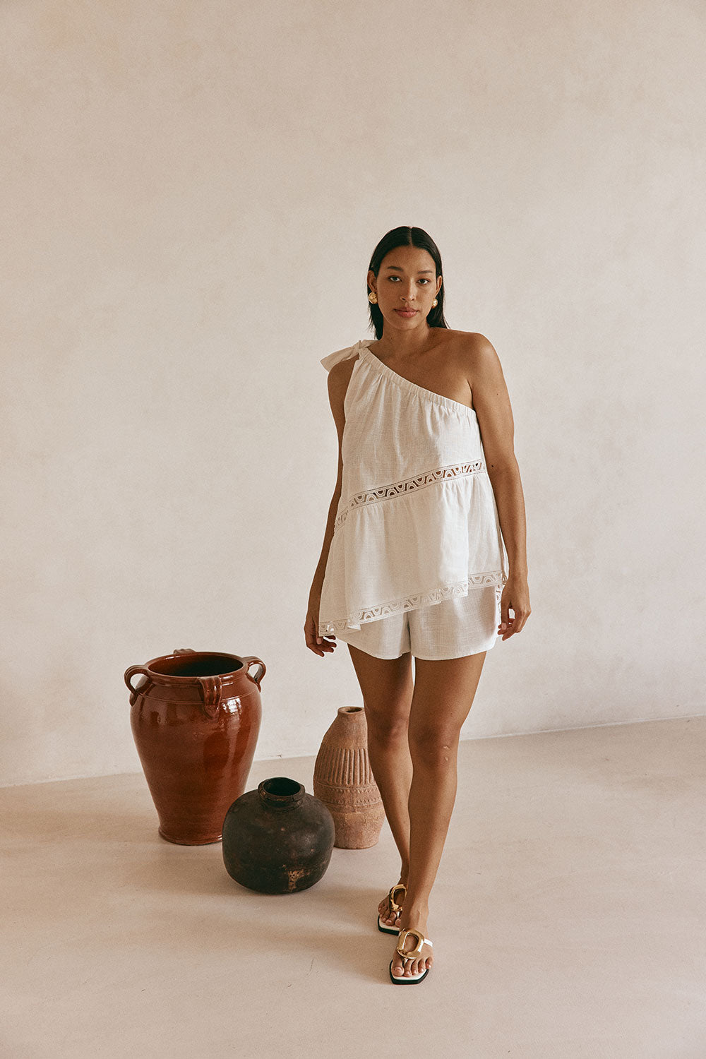 White Cotton One Shoulder Stella Top