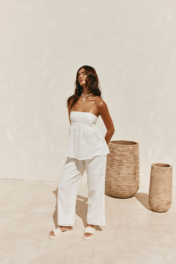Jaymie Strapless Overlay Backless Jumpsuit - White
