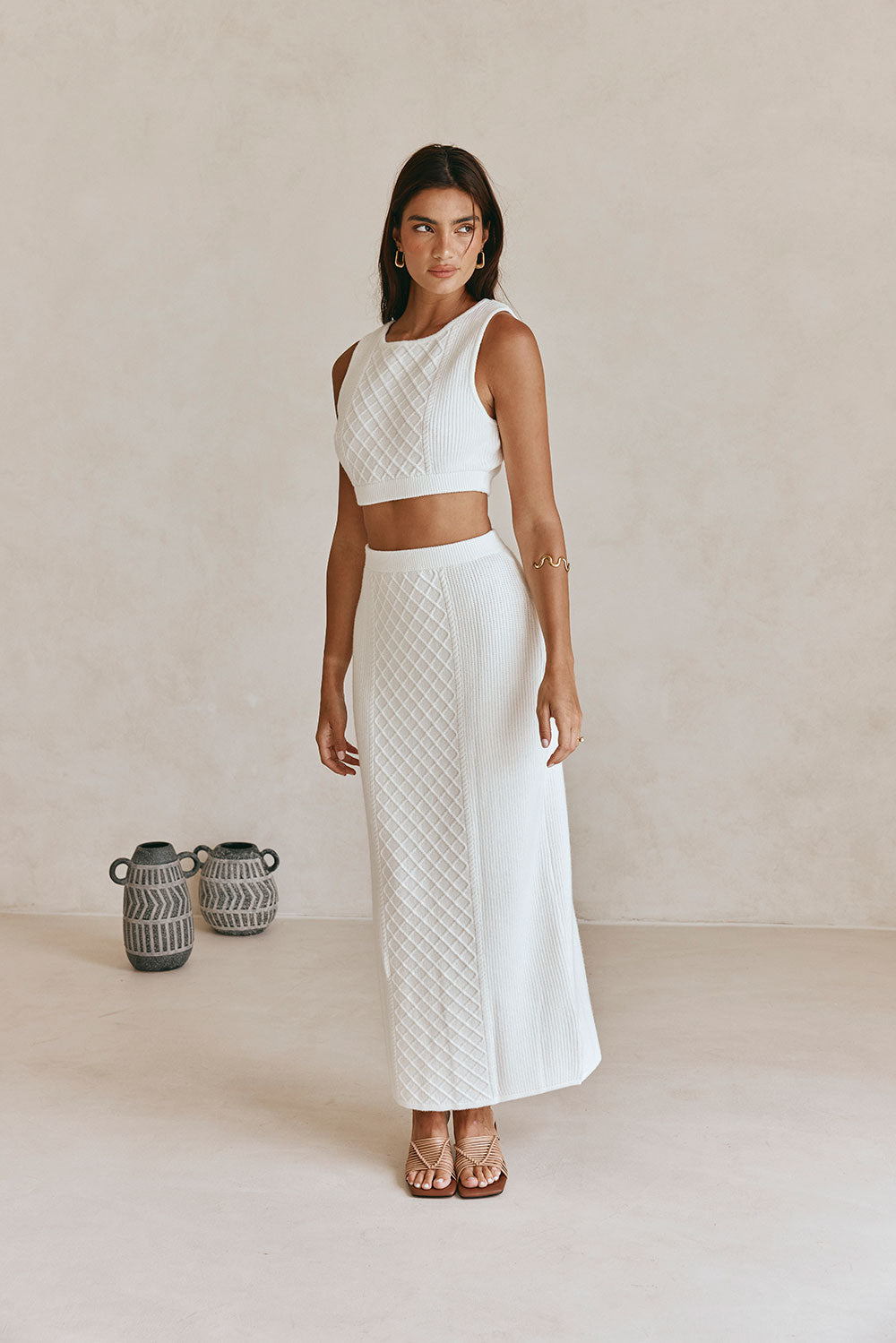 White Cable Knit Maxi Lotus Skirt