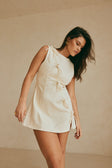 Cream Denim A-Line Bow Mini Kapri Dress