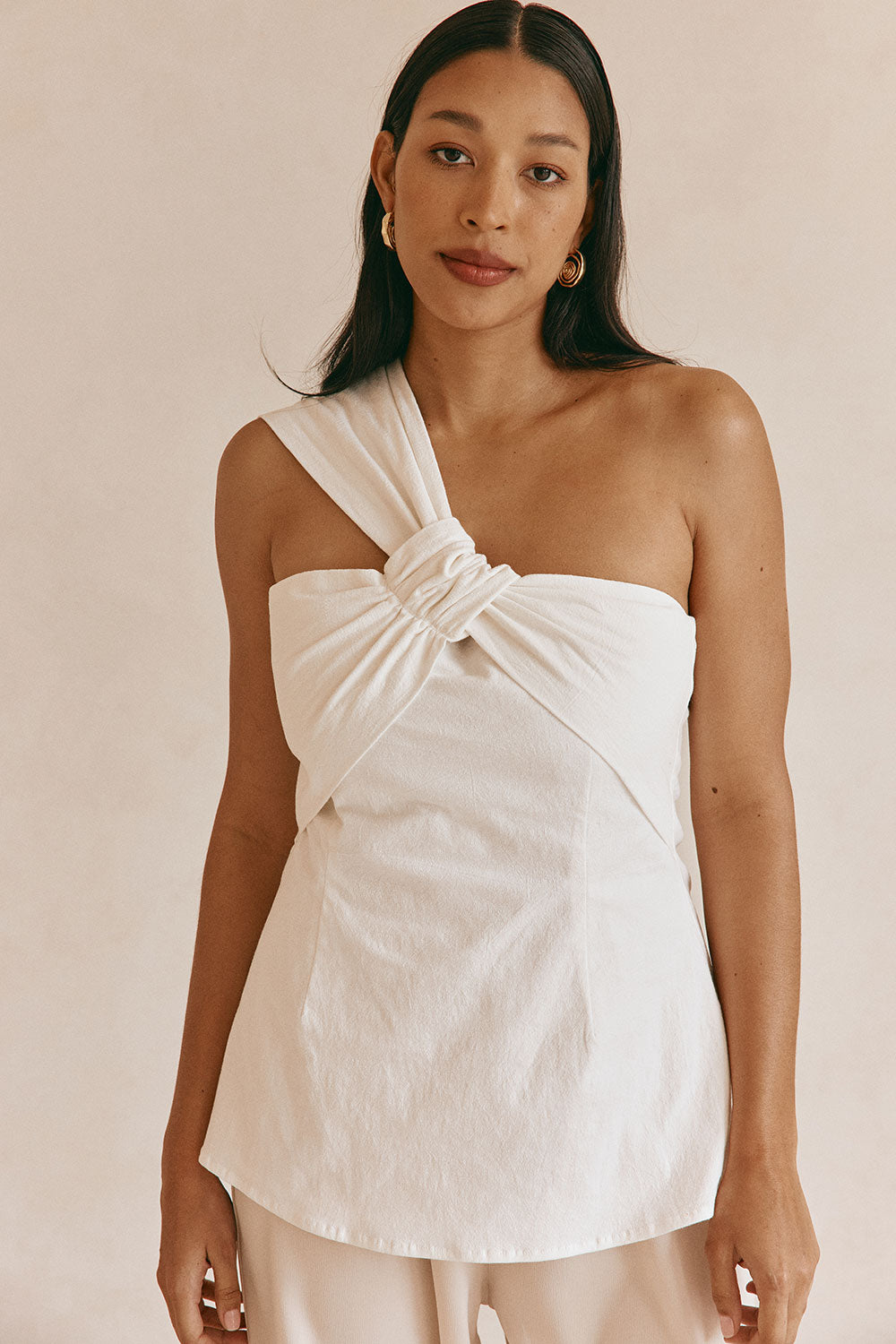 White Cotton One Shoulder Vivia Top