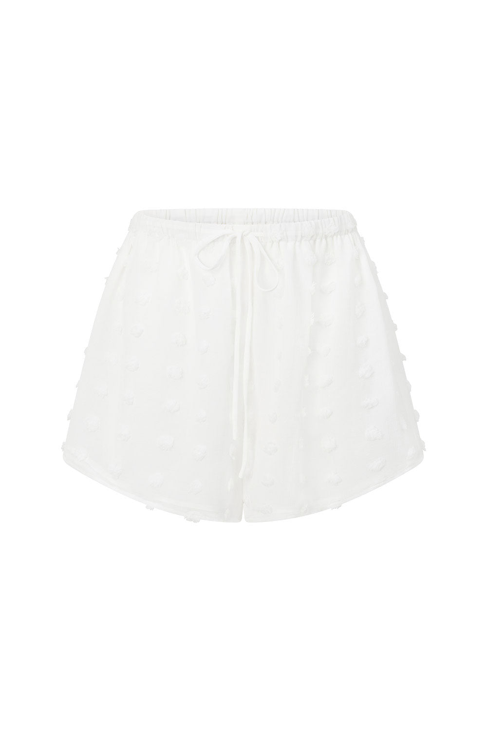 White Textured Spots Drawstring Jacerra Shorts