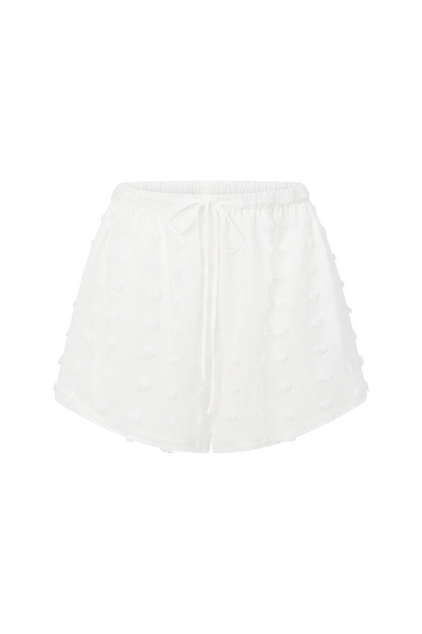 White Textured Spots Drawstring Jacerra Shorts
