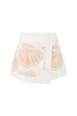 Celestia Mini Button Skirt - White, Pink Coastal Shell Print
