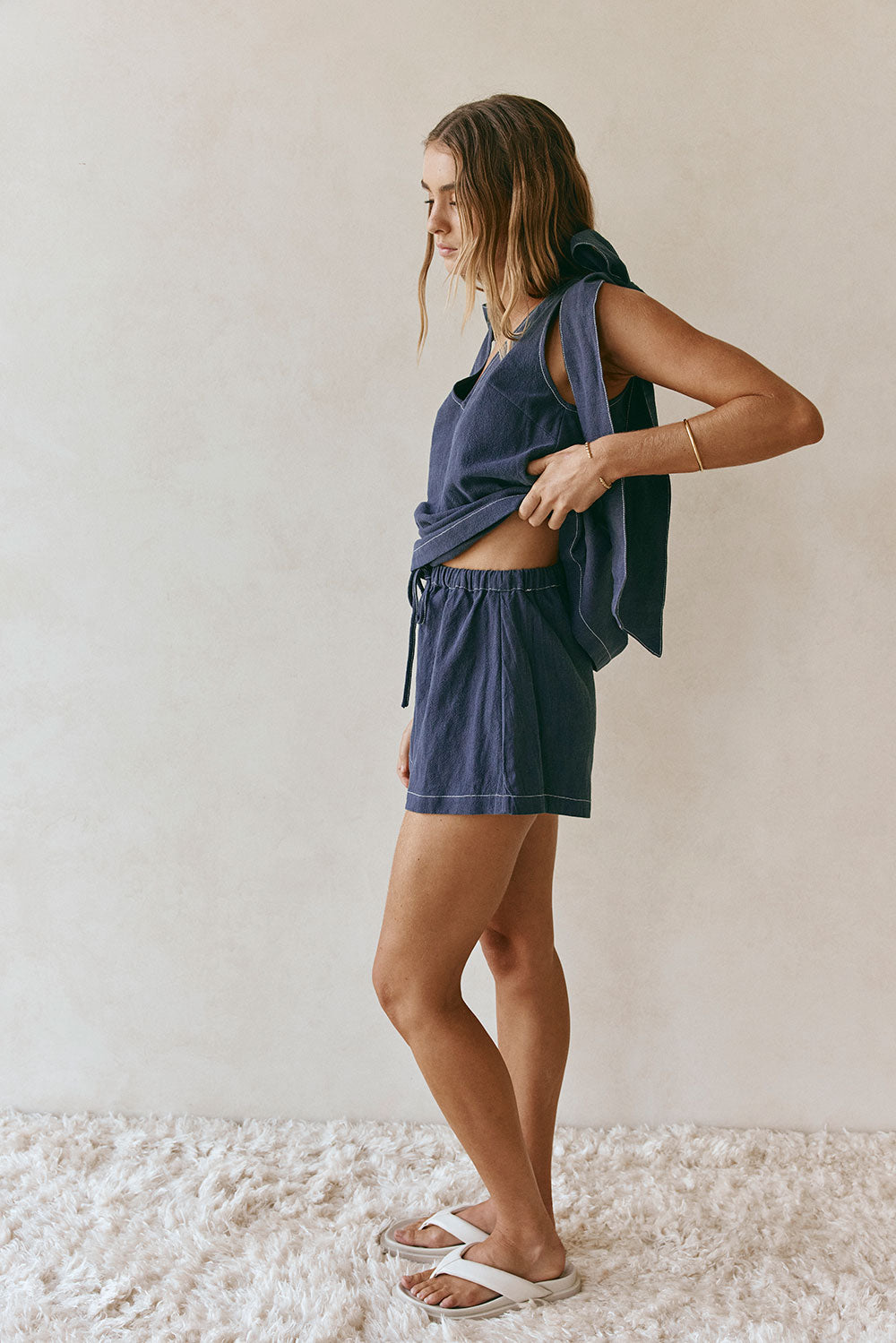 Dark Blue Denim Elastic Drawstring Elixir Shorts