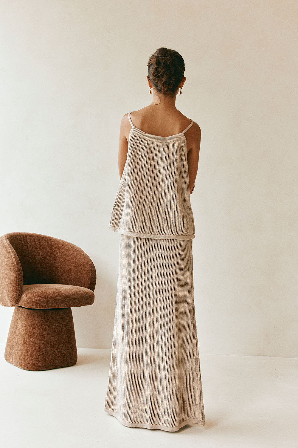 Taupe Knit V Neck Strappy Tie A-Line Havana Top