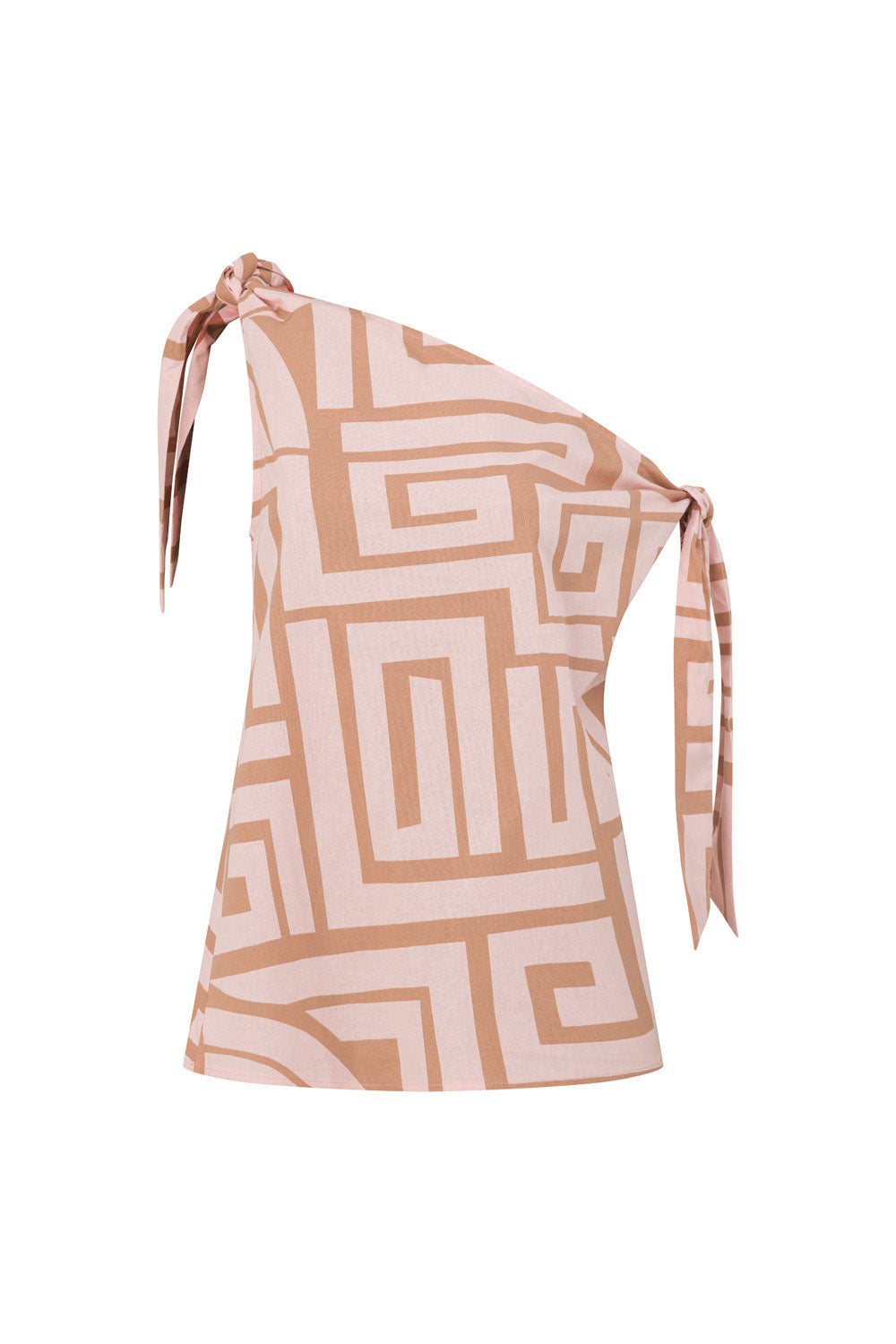 Pink Hellenic Maze One-Shoulder Tie Kahli Top
