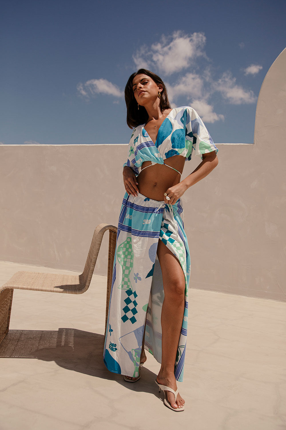 Naya Wrap Maxi Skirt - Scarf Azure, Blue, Green, White – SABO