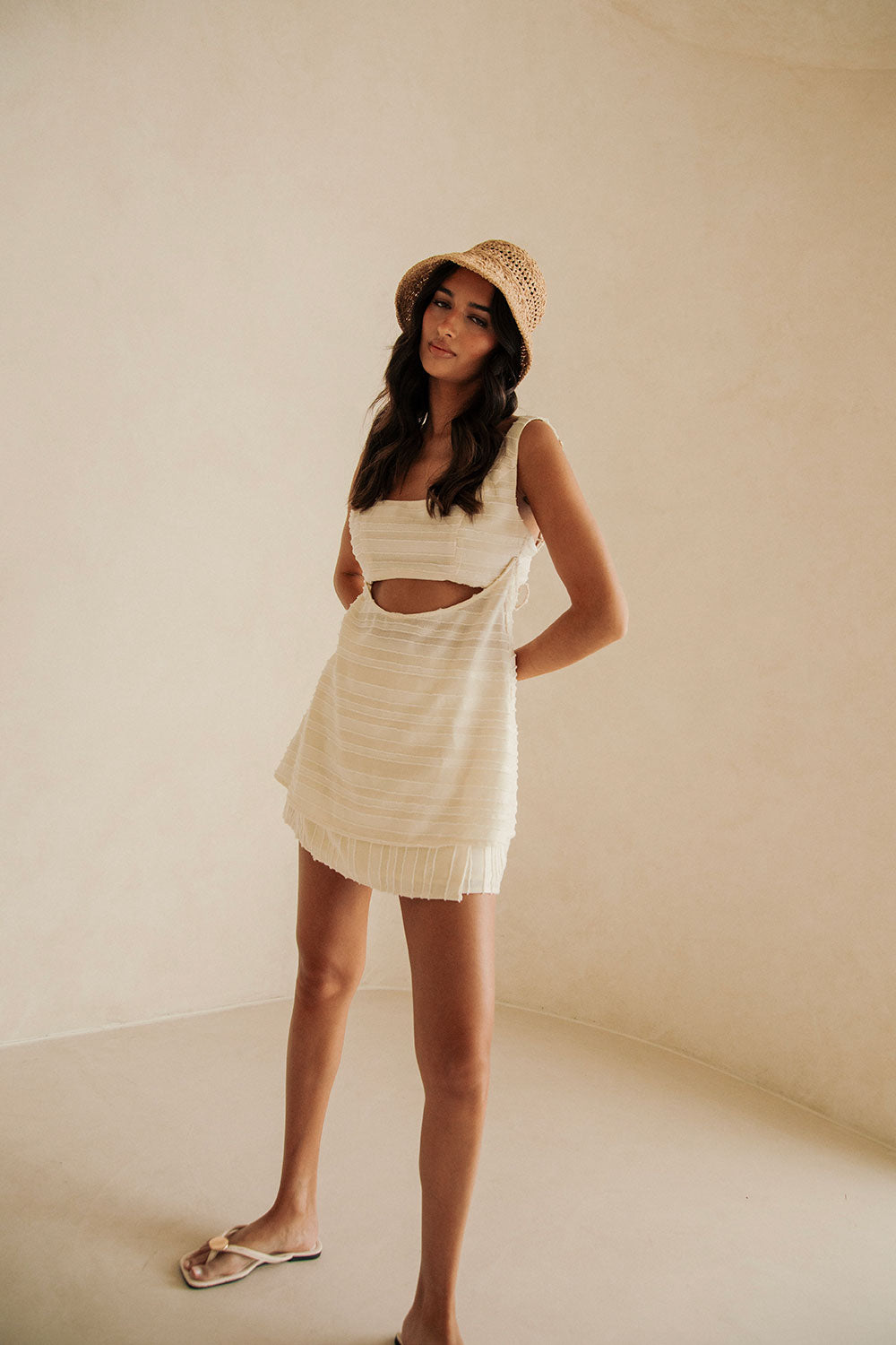 Cream Textured Wrap Mini Aurelie Skirt