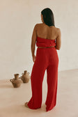 Red Cotton Knit High Waist Athena Pants