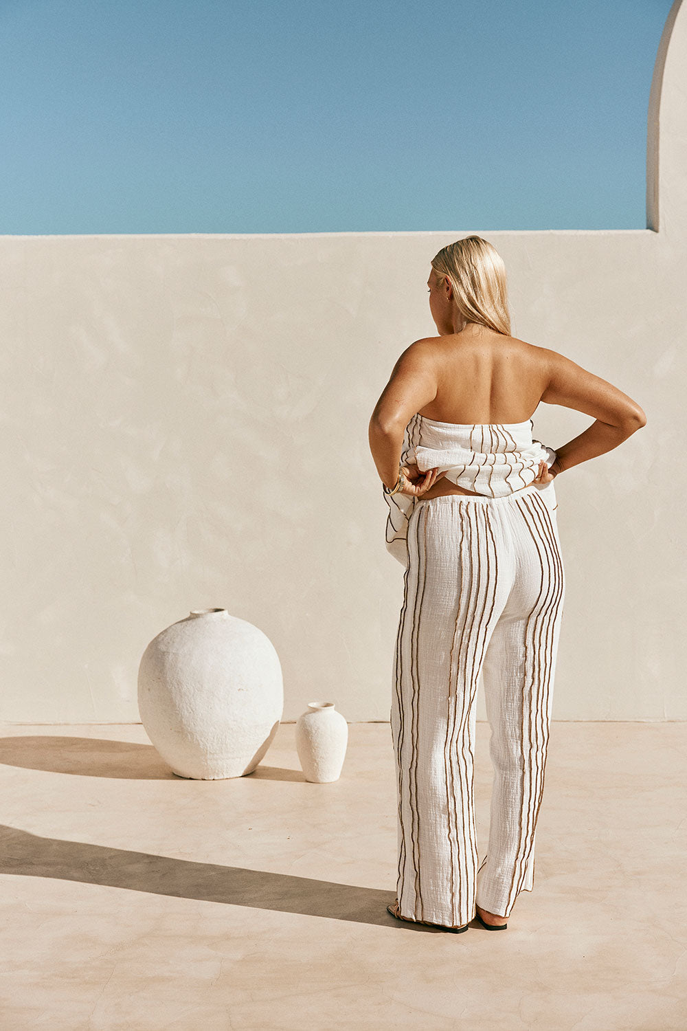 White Elastic Drawstring Frill Emilia Pants