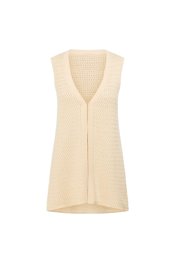 Cream Zig Zag Knit V Neck Mabel Vest Top