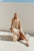 Tan Pin Tuck Pleat Maxi Ada Dress
