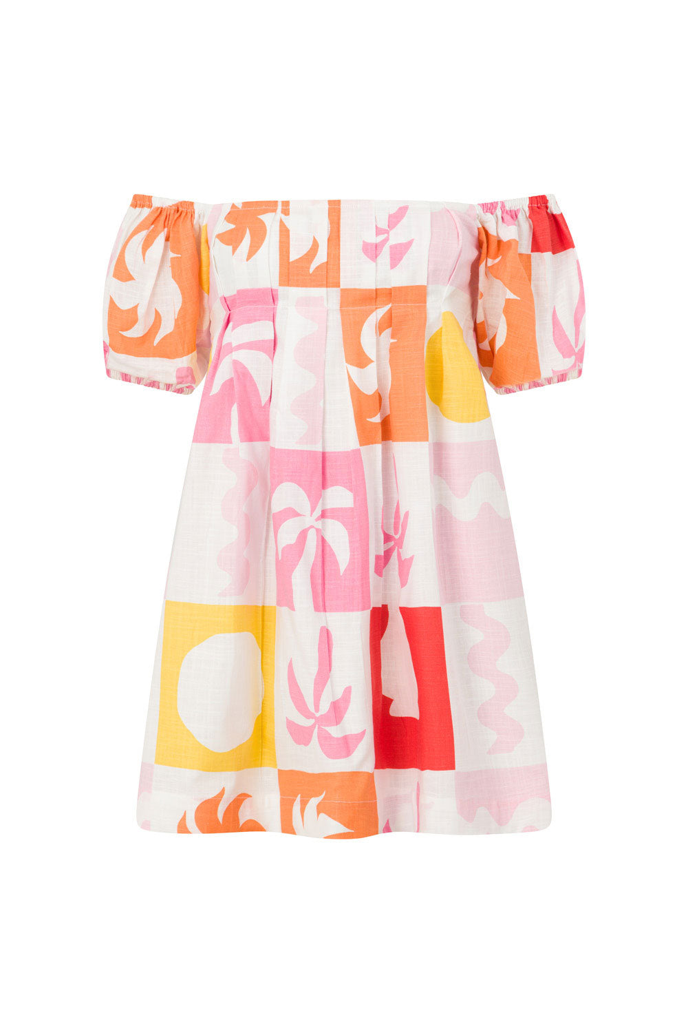 Zoi Babydoll Dress - Palm Tile Fuego Pink Red Orange Yellow