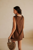 Chocolate Brown Silk Asymmetrical Mini Genoa Dress