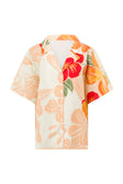 Chey Button Up Collared Top - Petal Scarf,  Pink, White, Orange