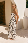 Cream Floral Fleur Lines Print Strapless Noah Dress