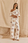 Cream Matia Print Elastic Drawstring Grace Pants