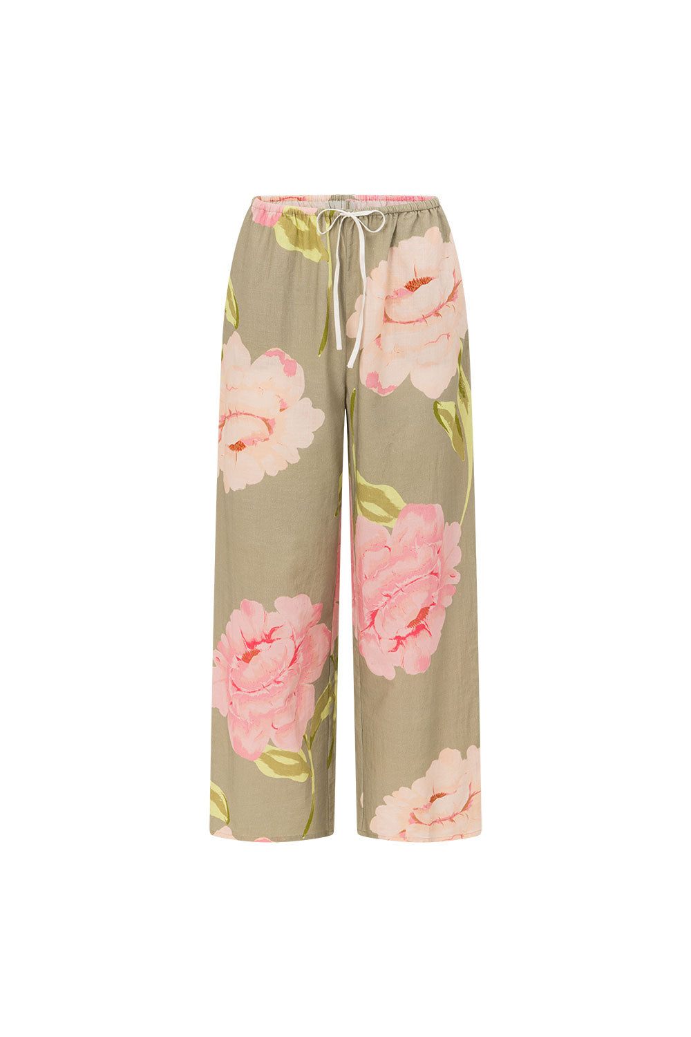 Fiori Green Floral Print Drawstring Malani Pants