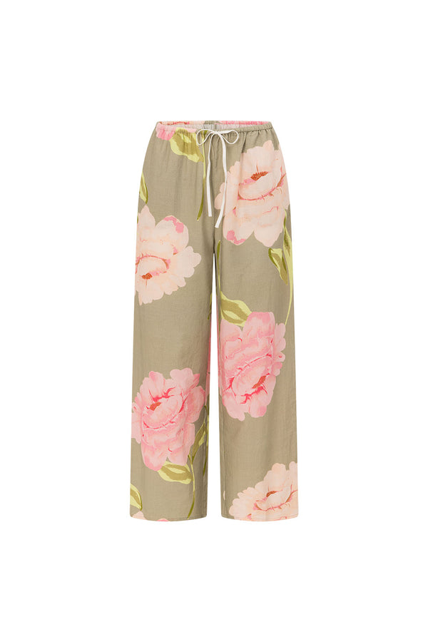 Fiori Green Floral Print Drawstring Malani Pants