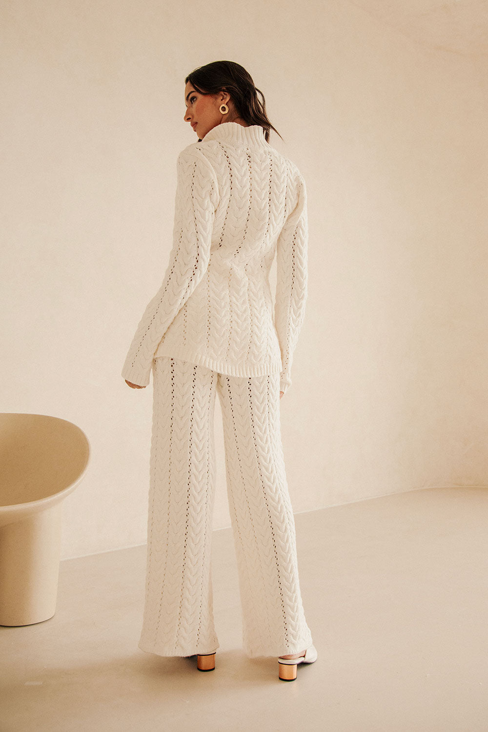 White Cable Knit High Waist Cleo Pants