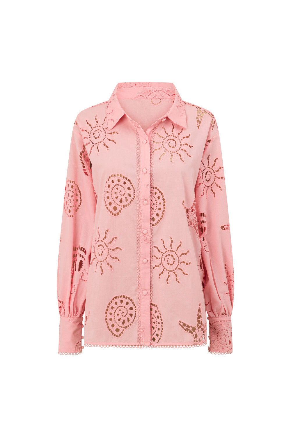 Pink Embroidered Long Sleeve Collar Carilo Top