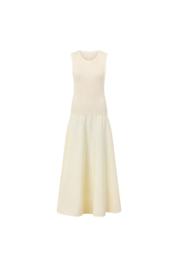 Cream Ribbed Round Neck Flowy Maxi Bryce Dress