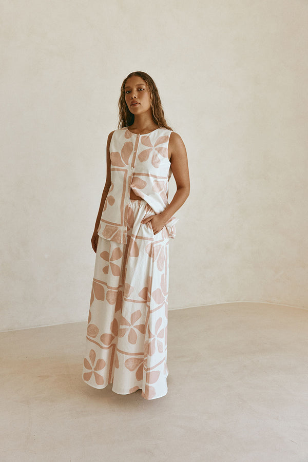 Pink Petal Patch Print Button Up Riko Top