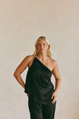 Adeline Silk One Shoulder Backless Top - Black